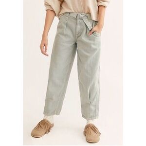 We The Free Paloma High Rise Slouchy Jeans in Mint Green- crop ankle belted